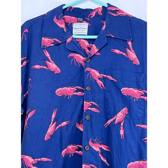 David Carey Men XL Blue Lobster Print Cape Cod Summer Vacation Sht Sleeve Shirt - Picture 5 of 7